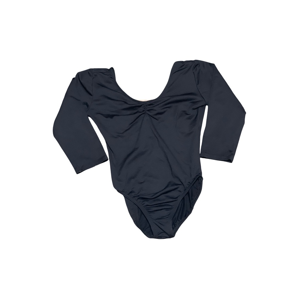 Motionwear Black Dance Leotard, 3/4 Sleeve